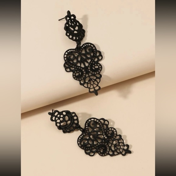 Lacy Gothic Glam GoddessWear Filigree & Scroll Gunmetal Black StatementE… - Picture 2 of 4